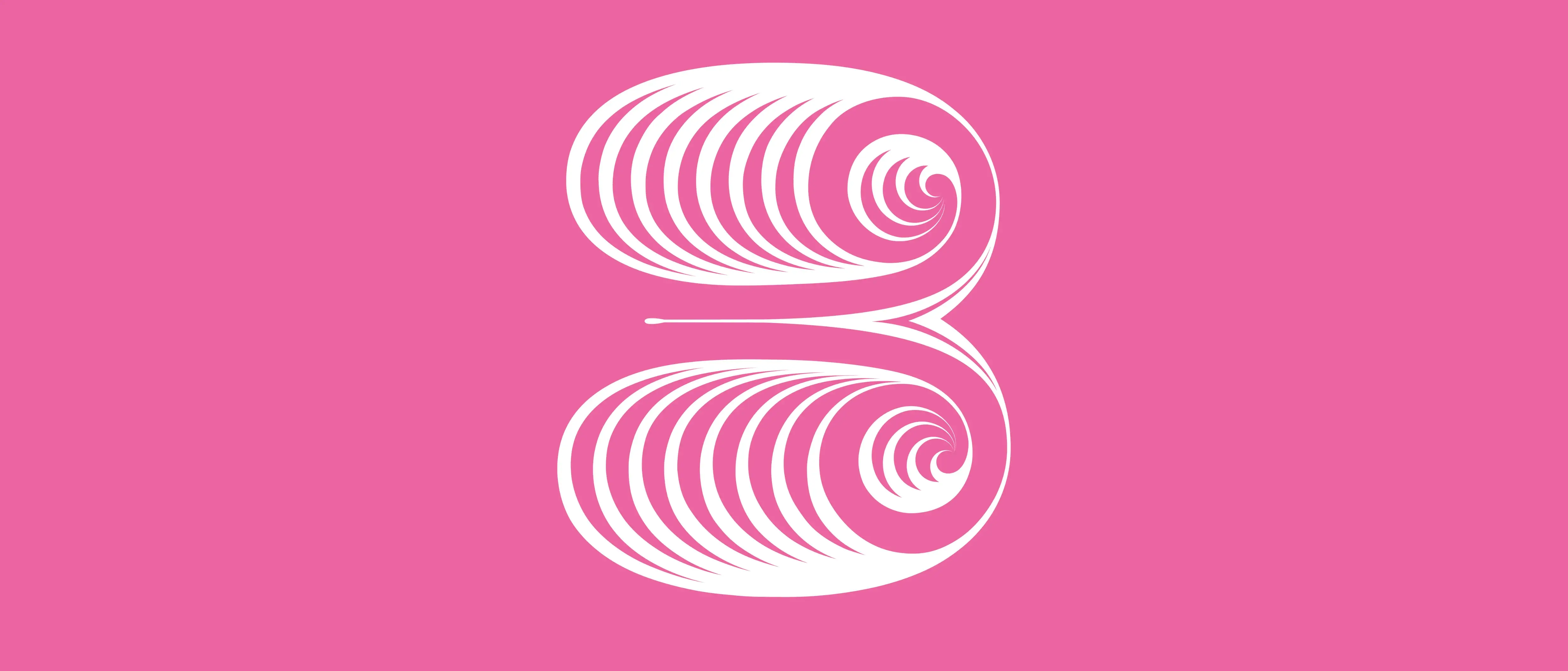 Grafik einer geschwungenen weißen drei auf pinkem Hintergrund. Titelbild für das 3. Symphoniekonzert.