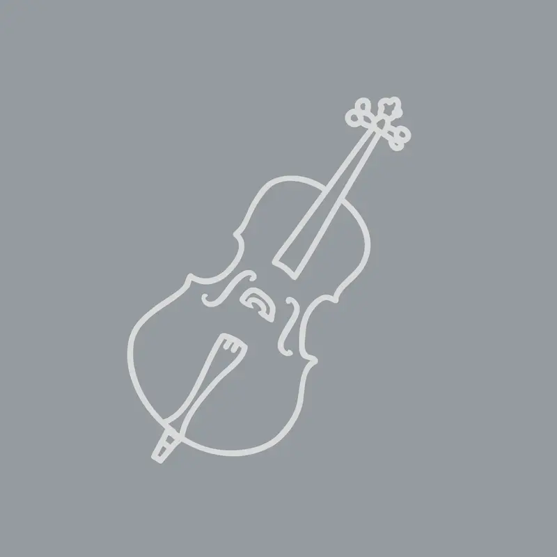 Platzhalterfoto Cello: grauer Hintergrund mit weißer Cello-Grafik