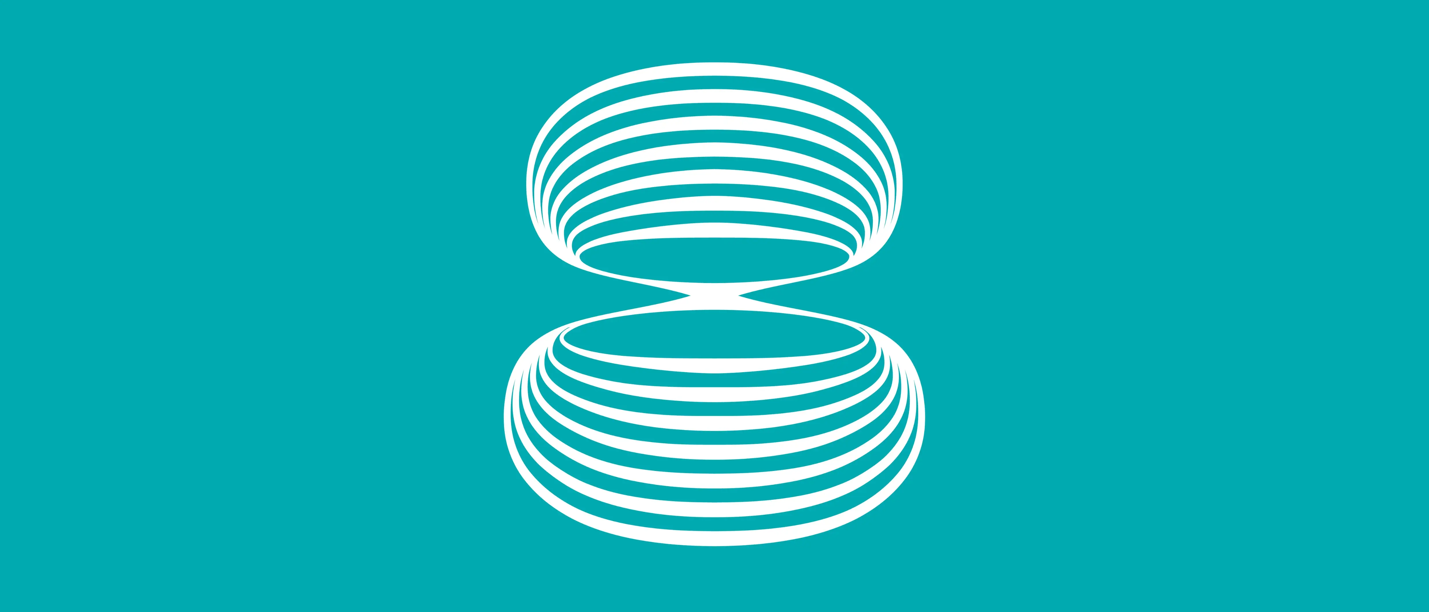 Grafik einer geschwungenen weißen acht auf blauem Hintergrund. Titelbild für das 8. Symphoniekonzert.